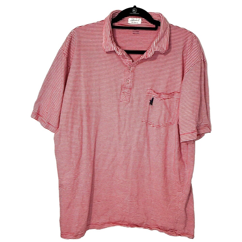 Johnnie-O Striped Polo Shirt Mens XL Red White Surf Pocket Cotton